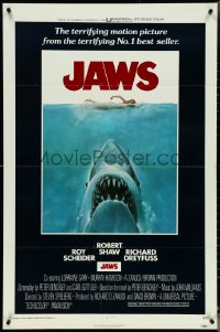 5r0616 JAWS int'l 1sh 1975 art of Spielberg's classic man-eating shark attacking naked swimmer!