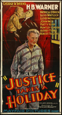 6b0246 JUSTICE TAKES A HOLIDAY 3sh 1933 great art prisoner H.B. Warner Behind bars, very rare!