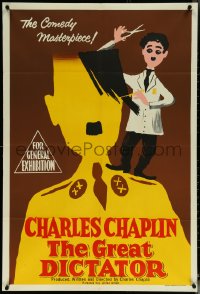 6b0274 GREAT DICTATOR Aust 1sh R1958 art of Charlie Chaplin as Hitler-like Hynkel!
