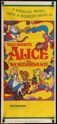 6b0281 ALICE IN WONDERLAND Aust daybill R1974 Walt Disney Lewis Carroll classic, psychedelic art!