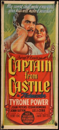 6b0288 CAPTAIN FROM CASTILE Aust daybill 1947 different art of Tyrone Power & Jean Peters!