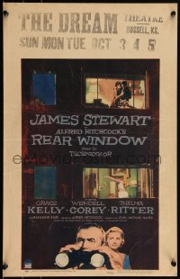 6b0192 REAR WINDOW WC 1954 Alfred Hitchcock, voyeur Jimmy Stewart with binoculars & Grace Kelly!