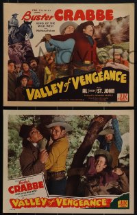 6b0622 VALLEY OF VENGEANCE 8 LCs 1944 cowboy Buster Crabbe & Al Fuzzy St John in western action!