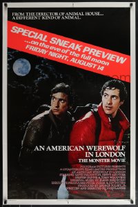 6c0654 AMERICAN WEREWOLF IN LONDON 1sh 1981 John Landis, David Naughton, Dunne, sneak preview!