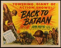 6c0389 BACK TO BATAAN style A 1/2sh 1945 art of John Wayne with grenade & Anthony Quinn in WWII!