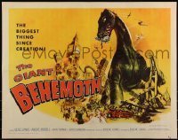 6c0426 GIANT BEHEMOTH 1/2sh 1959 cool art of massive brontosaurus dinosaur monster smashing city!