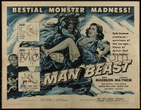6c0463 MAN BEAST 1/2sh 1956 great artwork of sub-human Yeti monster carrying its sexy female victim!