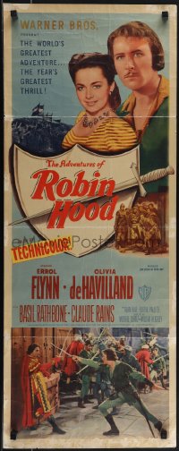 6c0128 ADVENTURES OF ROBIN HOOD insert R1948 Errol Flynn as Robin Hood, Olivia De Havilland!