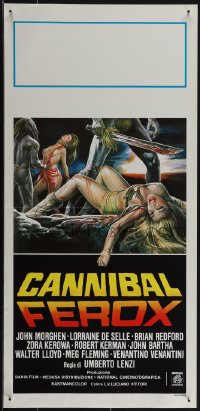 6c0150 CANNIBAL FEROX Italian locandina 1981 Umberto Lenzi, natives w/machetes torturing women!