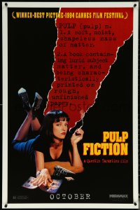 6c0875 PULP FICTION teaser 1sh 1994 Quentin Tarantino, sexy Uma Thurman smoking by black background!