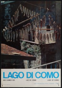 6c0200 LAKE OF COMO 19x28 Italian travel poster 1970s cool image of fish drying on lines!