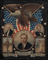 6c0170 AMERICA WE LOVE YOU 16x20 WWI war poster 1917 Washington, Lincoln, Wilson, eagle, rare!