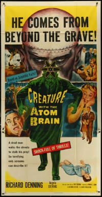 6f0350 CREATURE WITH THE ATOM BRAIN 3sh 1955 Curt Siodmak, art of dead man stalking his prey!