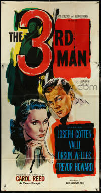6f0365 THIRD MAN style B 3sh R1956 art of Orson Welles, Cotten & Valli, classic noir, ultra rare!