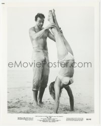 6f1420 DR. NO candid 8x10 still 1963 Sean Connery helps sexy Ursula Andress do a handstand on beach!