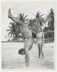 6f1421 DR. NO candid 8x10 still 1963 Ursula Andress in bikini by Connery doing handstand on beach!