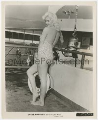 6f1518 JAYNE MANSFIELD 8x10 still 1960s full-length in polka dot swimsuit standing by boat!