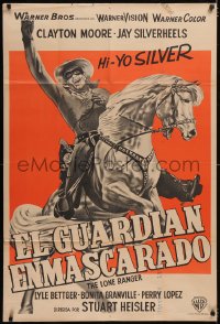 6f0338 LONE RANGER Argentinean 1956 art of masked hero Clayton Moore on rearing Silver, rare!