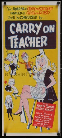 6f0371 CARRY ON TEACHER Aust daybill 1960 Kenneth Connor, Charles Hawtrey, English, sexy comic art!