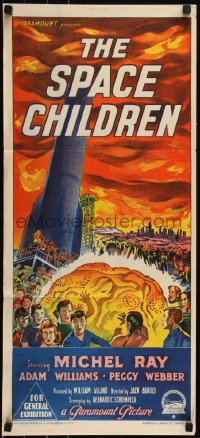 6f0379 SPACE CHILDREN Aust daybill 1958 Arnold, Richardson Studio art of kids, rocket & alien brain!
