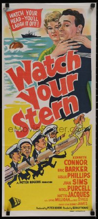 6f0380 WATCH YOUR STERN Aust daybill 1961 English comedy, Kenneth Connor, Eric Barker, ultra rare!