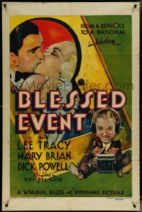 6f0784 BLESSED EVENT 1sh 1932 pre-code Mary Brian kissing man through keyhole, Lee Tracy, ultra rare