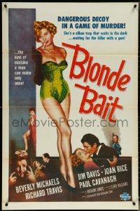 6f0785 BLONDE BAIT 1sh R1950s sexy smoking bad girl Beverly Michaels is a silken trap!