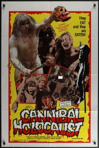 6f0802 CANNIBAL HOLOCAUST 1sh 1985 rare full-color one-sheet with gruesome image!