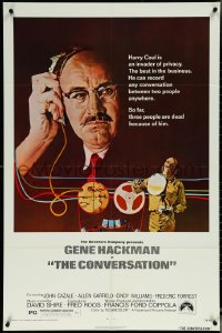 6f0821 CONVERSATION 1sh 1974 art of Gene Hackman by Bernard D'Andrea, Francis Ford Coppola!