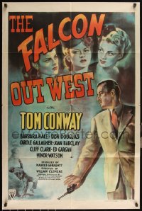 6f0887 FALCON OUT WEST 1sh 1944 great art of Tom Conway as The Falcon with three sexy suspects!