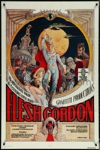 6f0906 FLESH GORDON 1sh 1974 sexy sci-fi spoof, wacky erotic super hero art by George Barr!