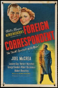 6f0914 FOREIGN CORRESPONDENT 1sh 1940 Alfred Hitchcock, Joel McCrea & Laraine Day in WWII!