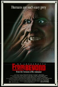 6f0922 FROM BEYOND 1sh 1986 H.P. Lovecraft, wild sci-fi horror image, humans are such easy prey!