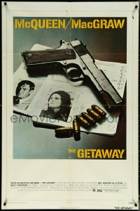 6f0931 GETAWAY 1sh 1972 Steve McQueen, McGraw, Sam Peckinpah, cool gun & passports image!