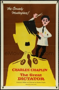 6f0951 GREAT DICTATOR 1sh R1958 Leo Kouper art of Charlie Chaplin as Hitler-like Hynkel!