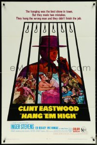 6f0957 HANG 'EM HIGH 1sh 1968 Clint Eastwood, they hung the wrong man, cool art by Kossin!