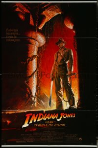 6f0992 INDIANA JONES & THE TEMPLE OF DOOM border style 1sh 1984 Wolfe art of Ford with machete!