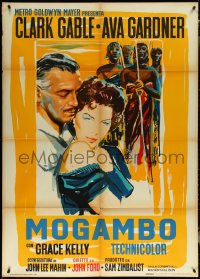 6f0149 MOGAMBO Italian 1p R1962 Ercole Brini art of Clark Gable & Ava Gardner in Africa, John Ford!