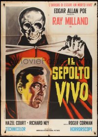 6f0152 PREMATURE BURIAL Italian 1p R1970 Edgar Allan Poe, art of Ray Milland & skeleton, rare!