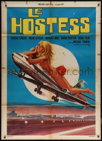 6f0159 SWINGIN' STEWARDESSES Italian 1p 1973 best art of sexy naked flight attendant on airplane!