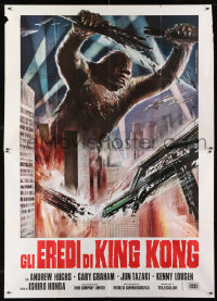 6f0180 DESTROY ALL MONSTERS Italian 2p R1977 different Ferrari art of King Kong destroying city!