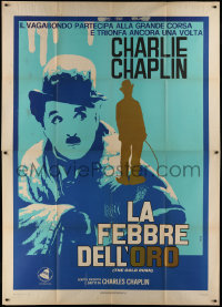 6f0187 GOLD RUSH Italian 2p R1970s Charlie Chaplin classic, wonderful close up art by Ferrini!