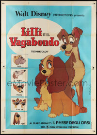 6f0192 LADY & THE TRAMP Italian 2p R1975 Walt Disney romantic canine dog classic, ultra rare!