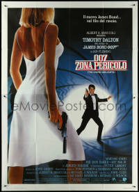 6f0194 LIVING DAYLIGHTS Italian 2p 1987 Dalton as James Bond 007 & sexy Maryam d'Abo w/gun, rare!