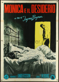 6f0211 SUMMER WITH MONIKA Italian 2p 1961 Ingmar Bergman, different sexy art of lovers, ultra rare!