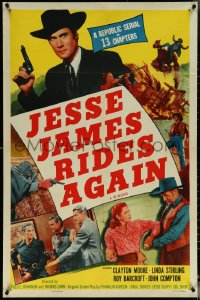 6f1006 JESSE JAMES RIDES AGAIN 1sh R1955 cool images of Clayton Moore, Republic serial!