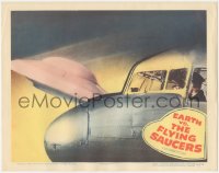 6f0452 EARTH VS. THE FLYING SAUCERS LC 1956 Harryhausen, close image of UFO flying by airplane!