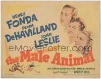 6f0419 MALE ANIMAL TC 1942 art of Henry Fonda with pretty Olivia de Havilland & Joan Leslie, rare!