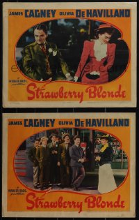6f0724 STRAWBERRY BLONDE 2 LCs 1941 Rita Hayworth w/ De Havilland & Cagney + w/ him & crowd of men!