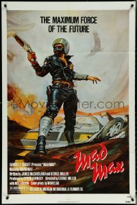 6f1051 MAD MAX 1sh R1983 Garland art of wasteland cop Mel Gibson, George Miller action classic!